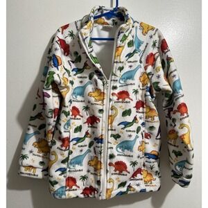 Kids Plush Zip Up Jacket, Medium, White Multi Color Dinosaurs Comfy 🦕 🦖